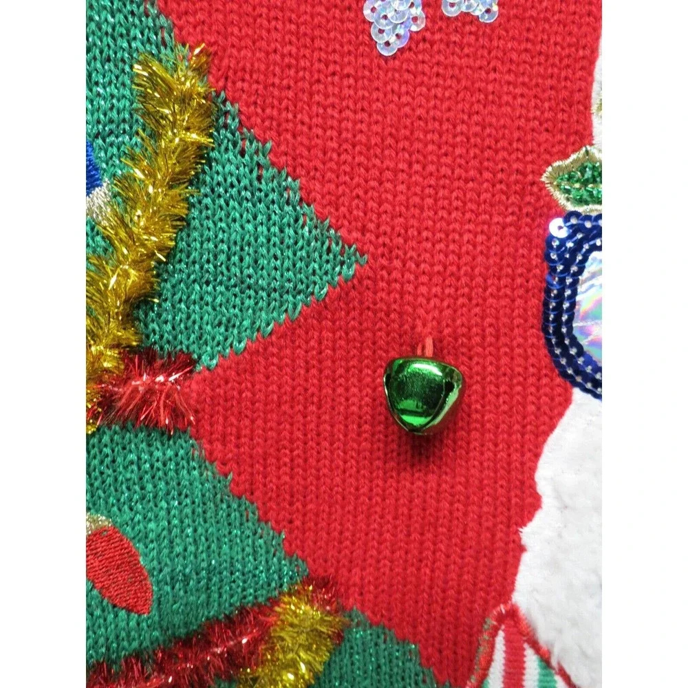 Merry & Bright Women's Size L Large Ugly Christmas Sweater Llama Tinsel Bells